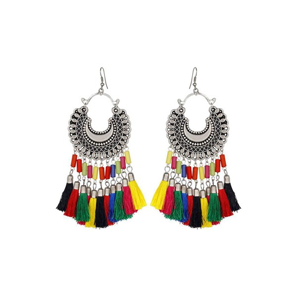 Samridhi DC Multicolour Fabric Tassel Silver Alloy Earring for Women