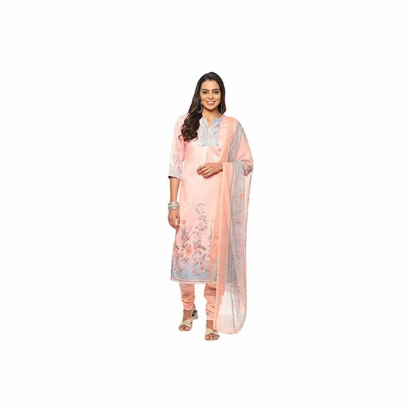 Women's Light Pink Cotton Screen Print Unstitched Suit Set