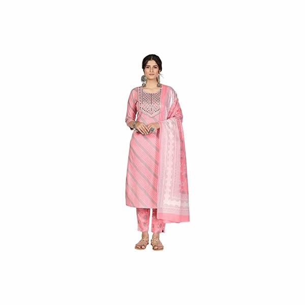 Women's Print & Embroidered Straight Cotton Stitched Kurta Pant with Dupatta