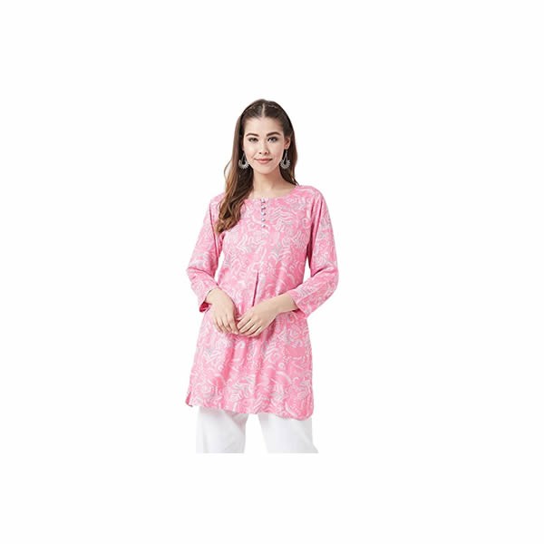 Women Baby Pink & White Printed Tunic