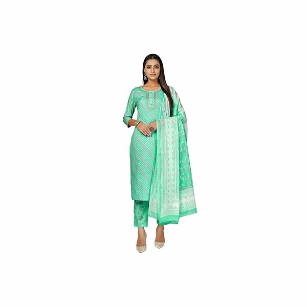 Women's Print & Embroidered Straight Cotton Stitched Kurta Pant with Dupatta 0