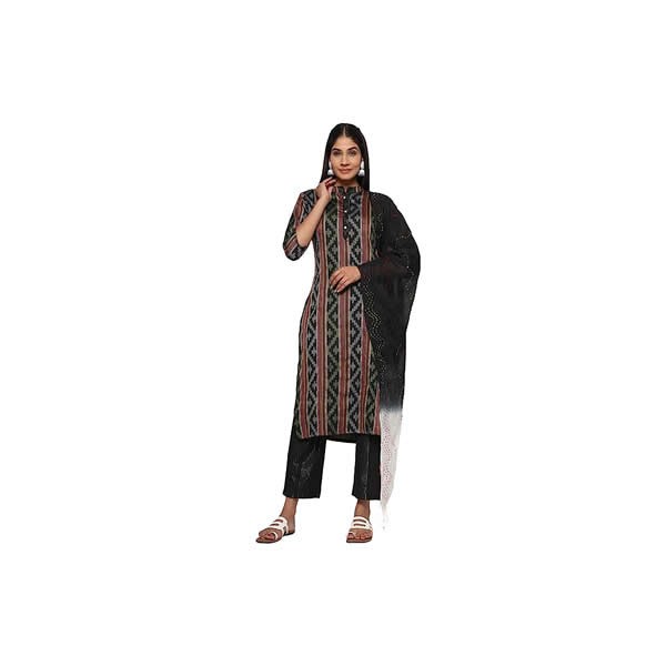 Women's Cotton Blend Printed Straight Stitched Kurta Pant with Dupatta