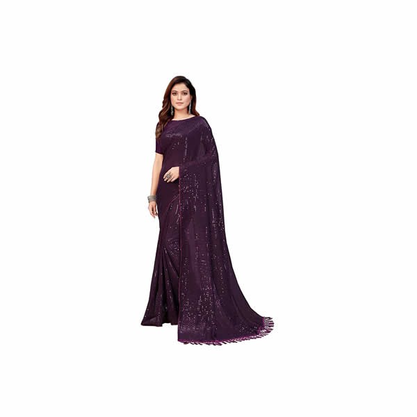 Women's Sequins Georgette Fancy Saree With Blouse Piece0