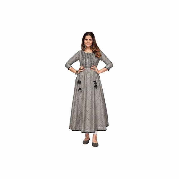 Women's Cotton Blend Embroidered Anarkali Stitched Kurta