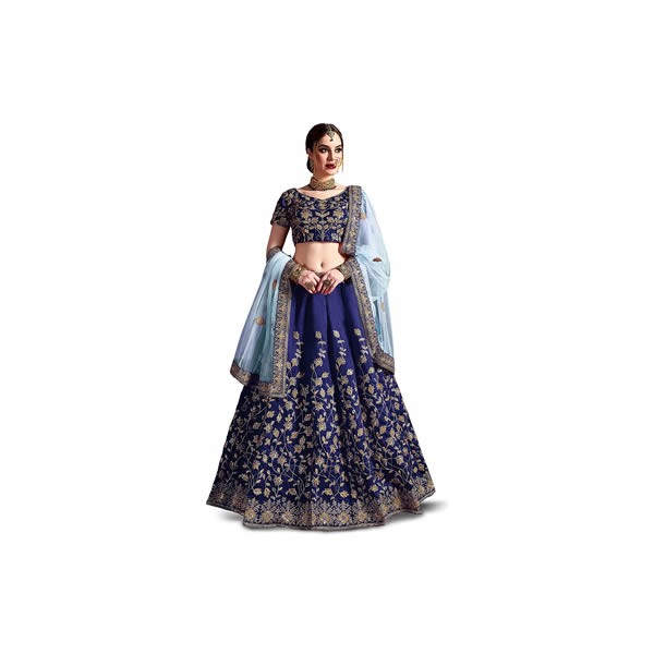 Women's Raw Silk Semi stitched Lehenga Choli (7011-Blue-New_Navy Blue_Free Size)