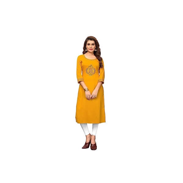 Women Rayon Embroidered Straight Kurti