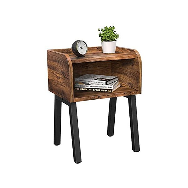 PRITI - Nightstand, Small Side Table for Small Spaces, 23.6 Inch High Small End Table with Storage, Bed Side Tables Bedroom Accent Table, Rustic Wooden Bedside Table with Steel Frame