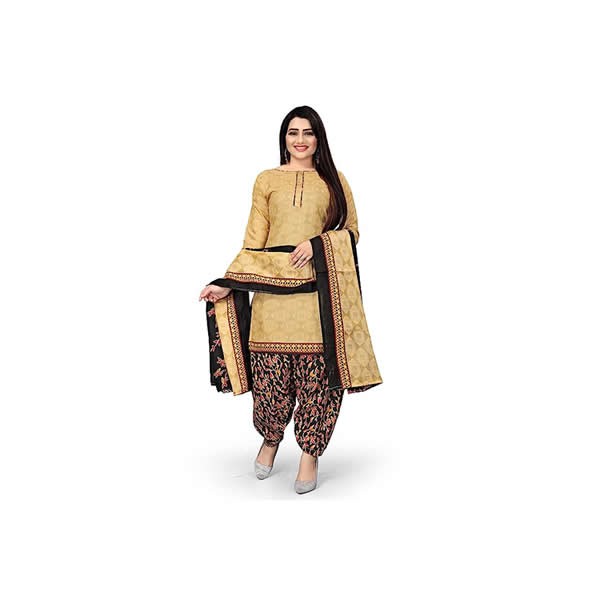 Women's Beige Cotton Printed Unstitched Salwar Suit Material