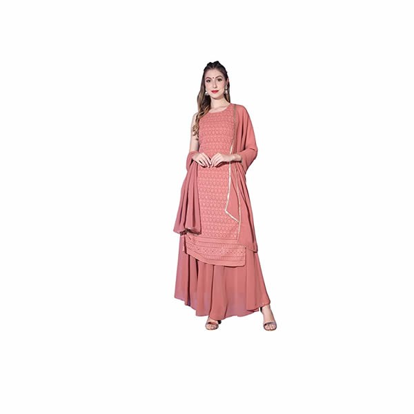 Women Georgette Kurta Palazzo With Dupatta Set