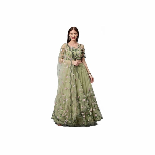 Womens Net Semi-Stitched Lehenga Choli Set