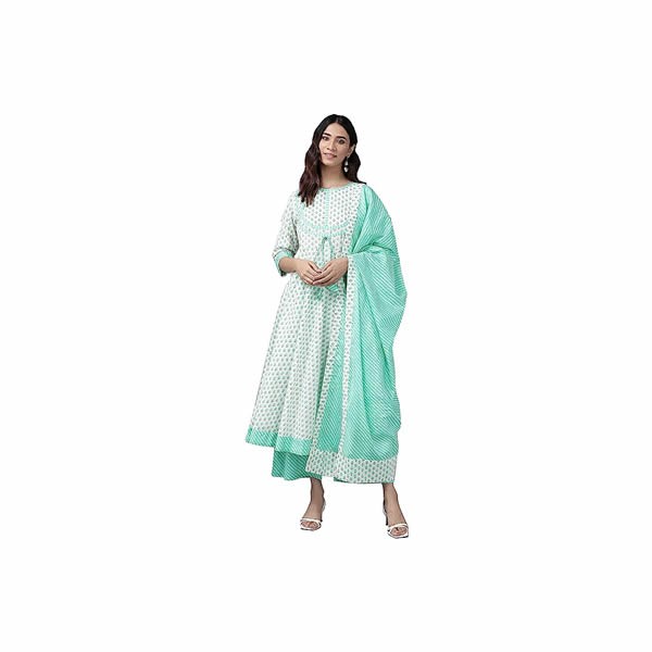 Women's Cotton Floral Printed Anarkali Kurta Palazzo & Dupatta Set for Women