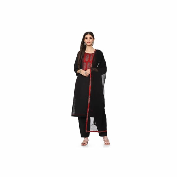Women's Black Silk Unstitched Suit Set