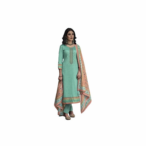 Women's Pure Jam Cotton Digital Printed Embroidered Salwar Suit Dress Material with Pure Musline Viscose Digital Printed Dupatta/Chunni For Summer Season (Free Size)