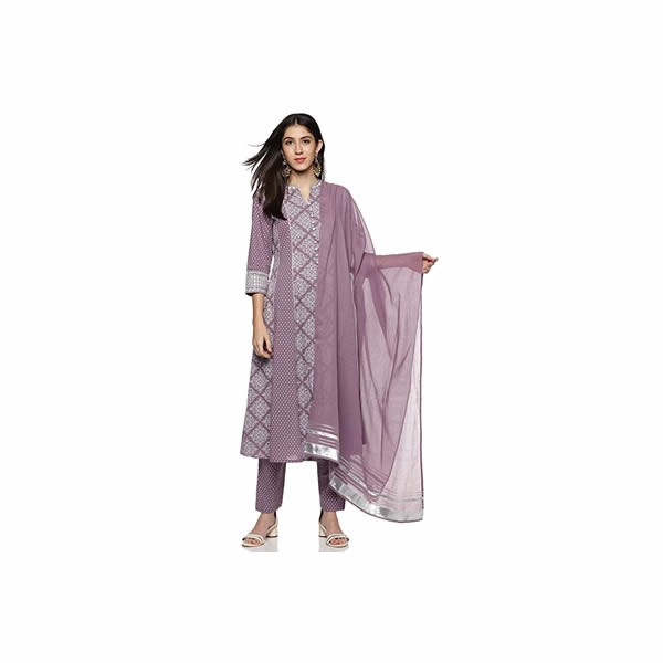 Women's Cotton Embroidered Kurta Pant & Dupatta Set