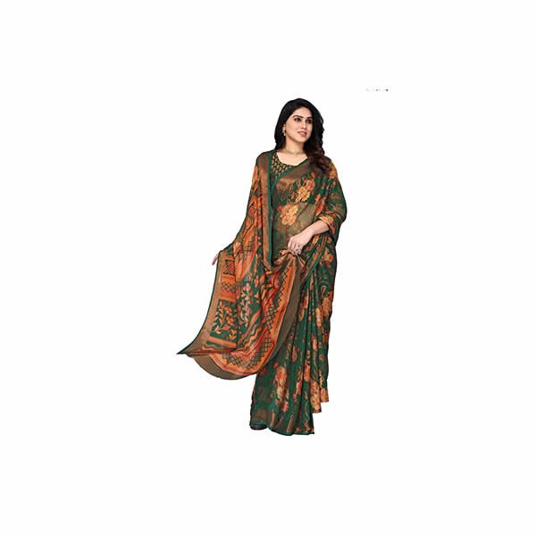 Women's Chiffon Brasso Printed Saree with Blouse Piece