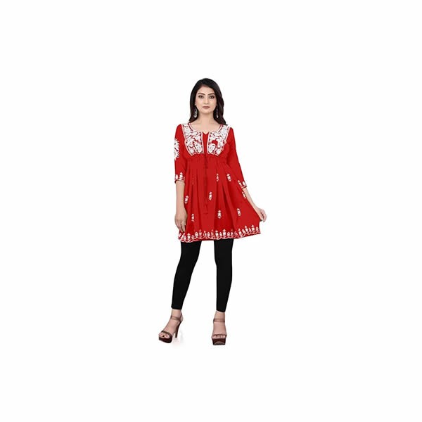 Women Tops & Tunics Georgette Short Kurti Size-M (Red)