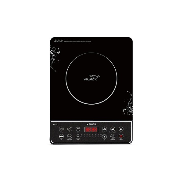 V-Guard VIC 25 Induction 2000-Watts Manual Aluminium Induction Cooktop with 1 Burner, Black