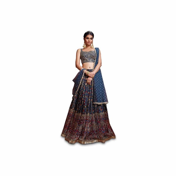 Women's Silk Embroidered Semi-Stitched Wedding Lehenga Choli with Dupatta (102-Blue-New-Bridal-Latest-Lehenga; Free Size)