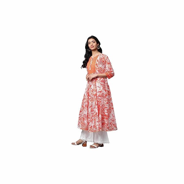 Women's Rayon Gold Print Flared Kurta with Dupatta