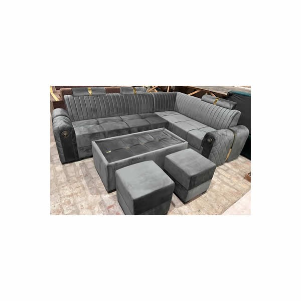 FurnSign Wooden L Shape Sofa Set, Living Room,