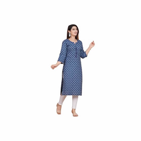 Women's Cotton Front Neck Design & Printed Straight Kurta for Women & Girls