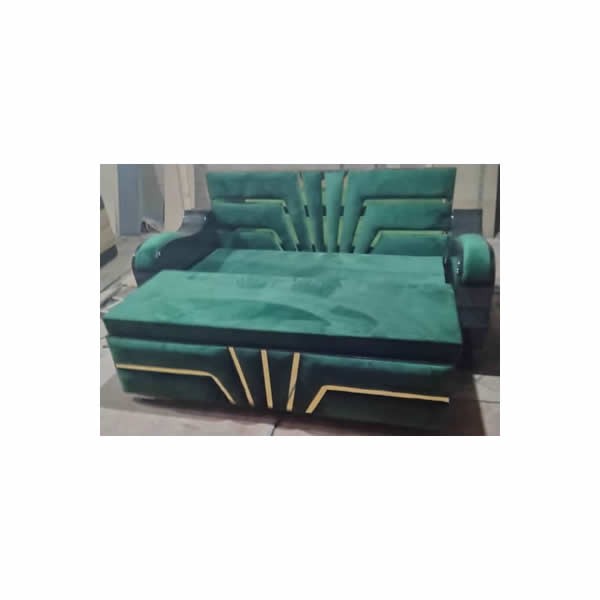 Teak Wood 3 Seater Green Wooden Sofa Cum Bed, With Storage