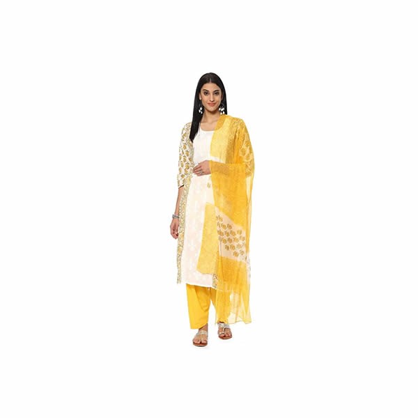 Women's Off White Cotton Hand Block Print Unstitched Suit Set