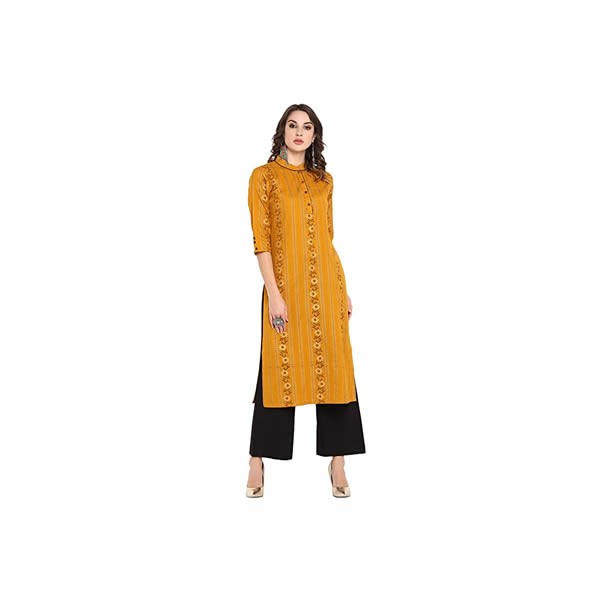 Women's Mustard Cotton Straight Kurta with Palazzo