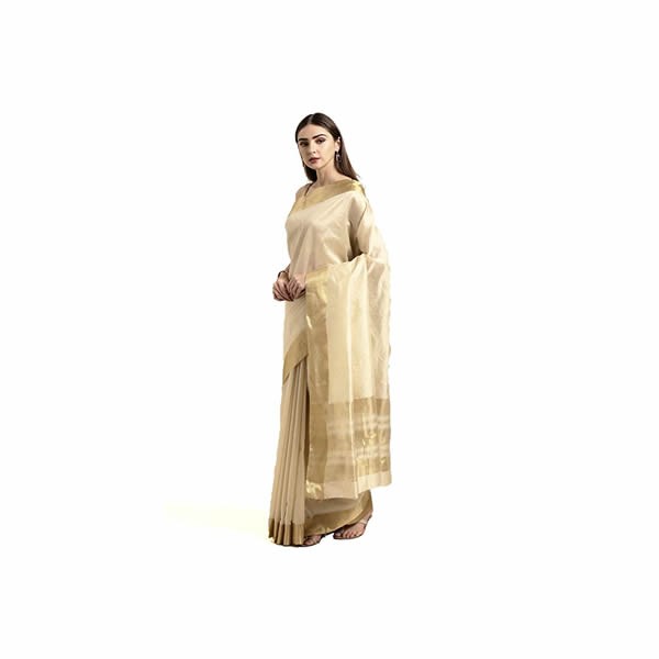 Women's Art Silk Kasavu Saree With Blouse Piece