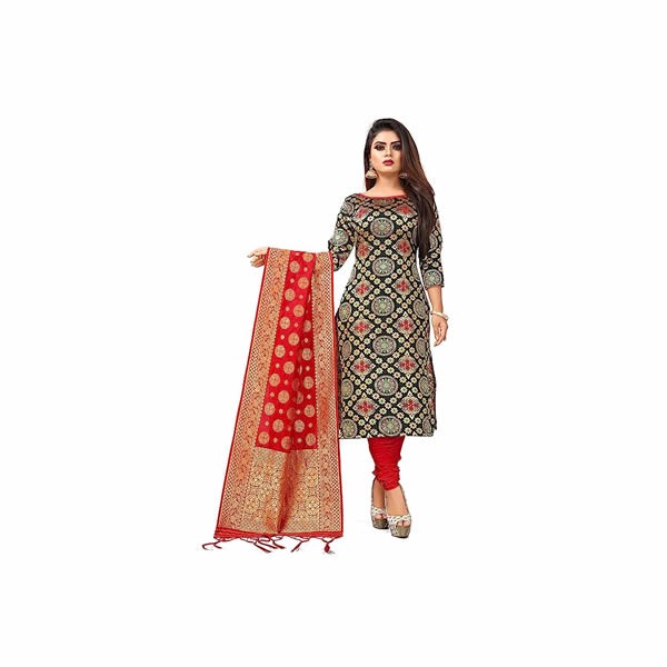 Silk Blend Women's Jacquard Banarasi Salwar Suit Material With Banarasi Dupatta