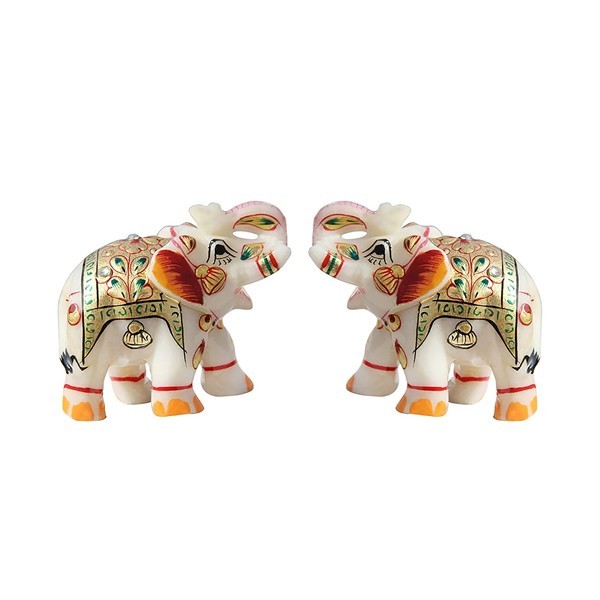 Fashion Bizz Handicraft  Marble Meena Elephant Pair