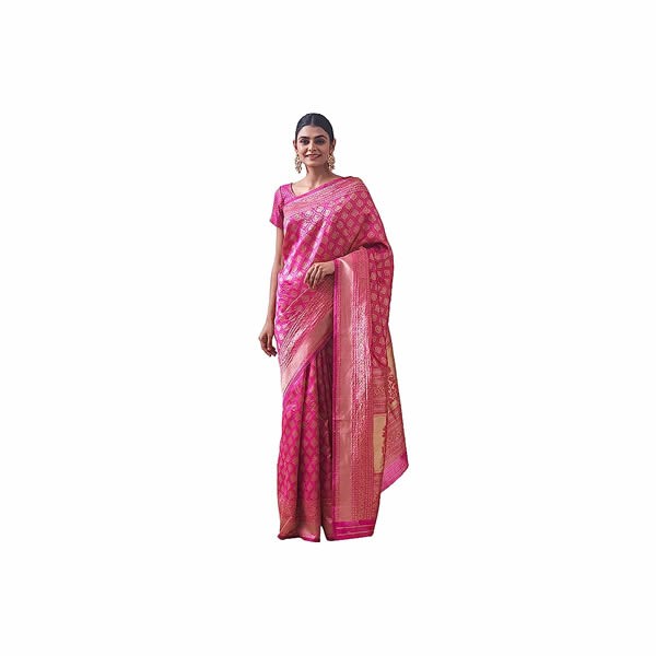 Saree, All Over Jaal, Bordered Sari for Women Weave Saree with Blouse Piece Art Silk