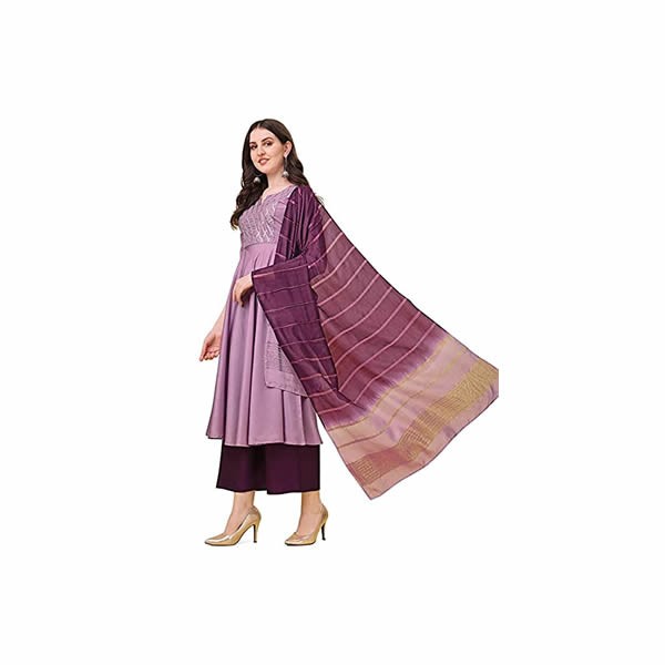Style Berry Purple Anarkali Kurti with Palazzo And Dupatta Set For Women