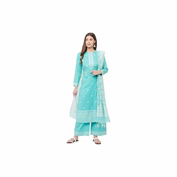 Women Cotton Woven Chikankari with Zari Design Unstitched Dress Material With Dupatta