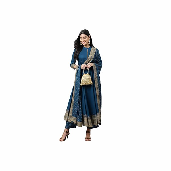 Women's Rayon Flared Kurta And Palazzo With Dupatta Set 0