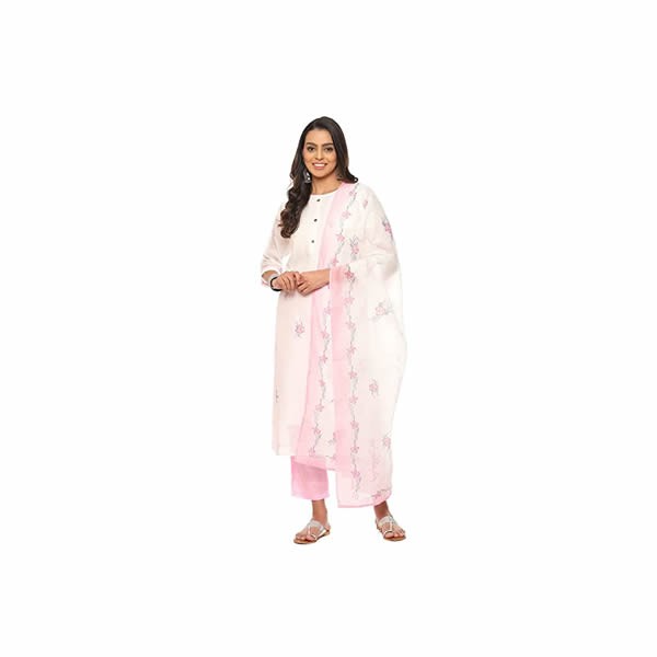 Women's Pink Linen Digital Print Unstitched Suit Set