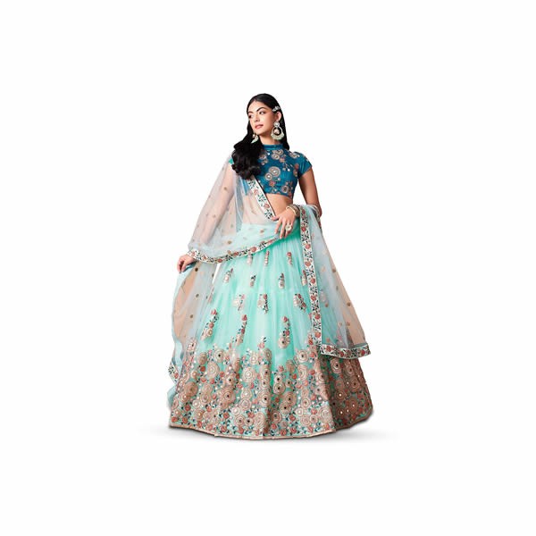 Women's Net Embroidered Semi-Stitched Bridal New Lehenga Choli with Dupatta0