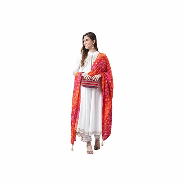 Women's Rayon Flared Kurta And Palazzo With Dupatta Set (White)