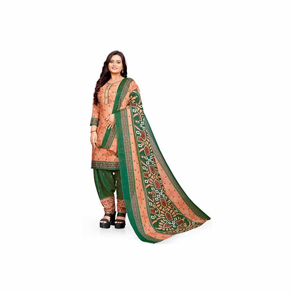 Women's Salmon Orange Cotton Printed Unstitched Salwar Suit