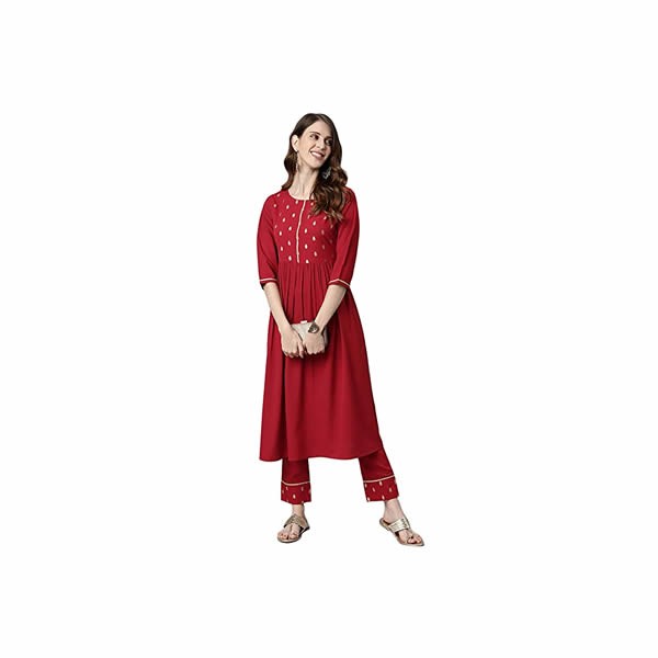 Women's Maroon Poly Crepe Kurta With Pant