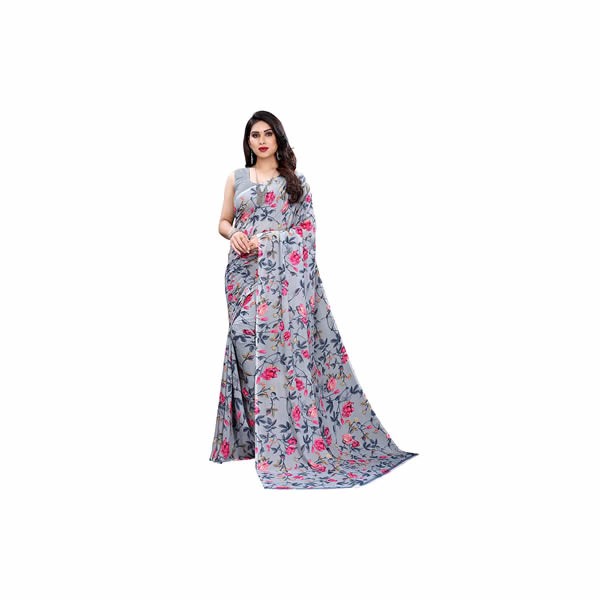 Women's Floral Printed Georgette Saree with Blouse Piece