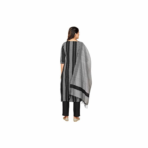 Women's Printed & Embroidered Straight Cotton Blend Black Stitched Kurta Pant with Dupatta